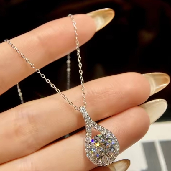 Sterling silver 5ct diamond water drop necklace - Picture 5 of 11